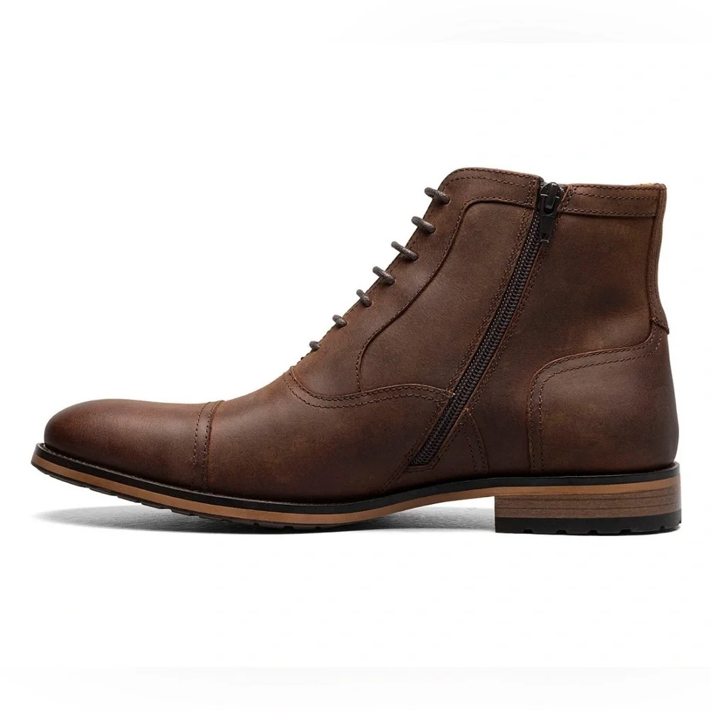 Stacy Adams Men's Porter Brown Leather Cap Toe Boots- Size 8.5
